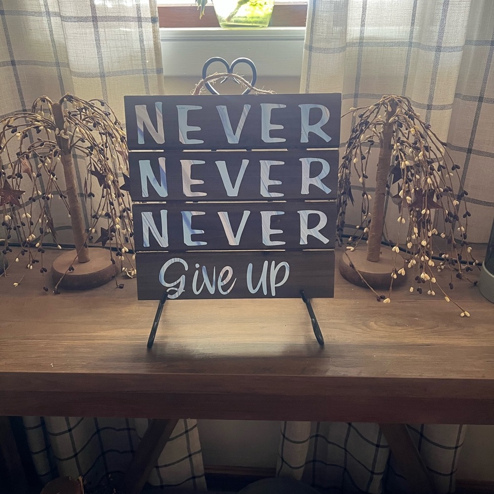 Inspirational Wooden Sign - Never Give Up